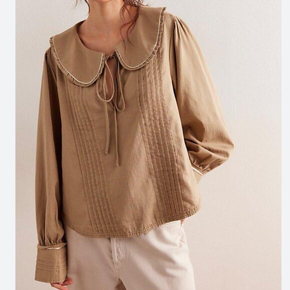 Free People We the Free Molly Sailor Size S Tan Preppy Nautical Prep School - Picture 1 of 8